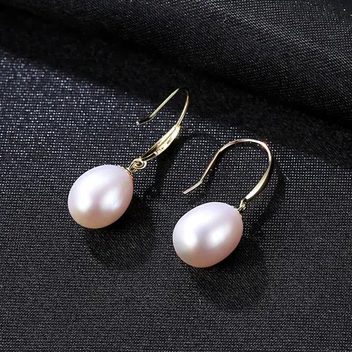 18k Gold Hook Earrings Fine Freshwater Pearl Earrings, 18k Yellow Gold High Quality Jewelry For Women