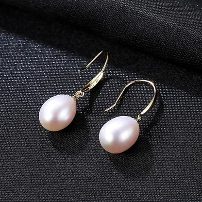 18k Gold Hook Earrings Fine Freshwater Pearl Earrings, 18k Yellow Gold High Quality Jewelry For Women