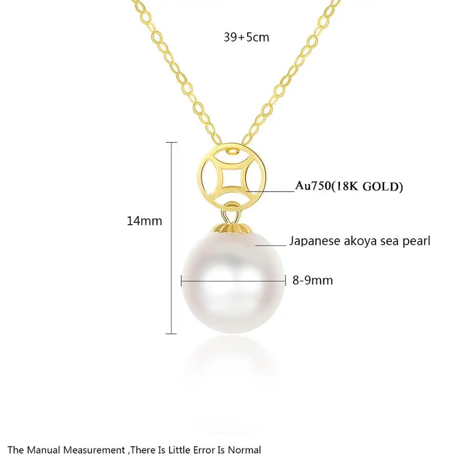 Japanese Akoya Sea Pearl Pendant Necklace Real 18K Gold Jewelry for Party Anniversary