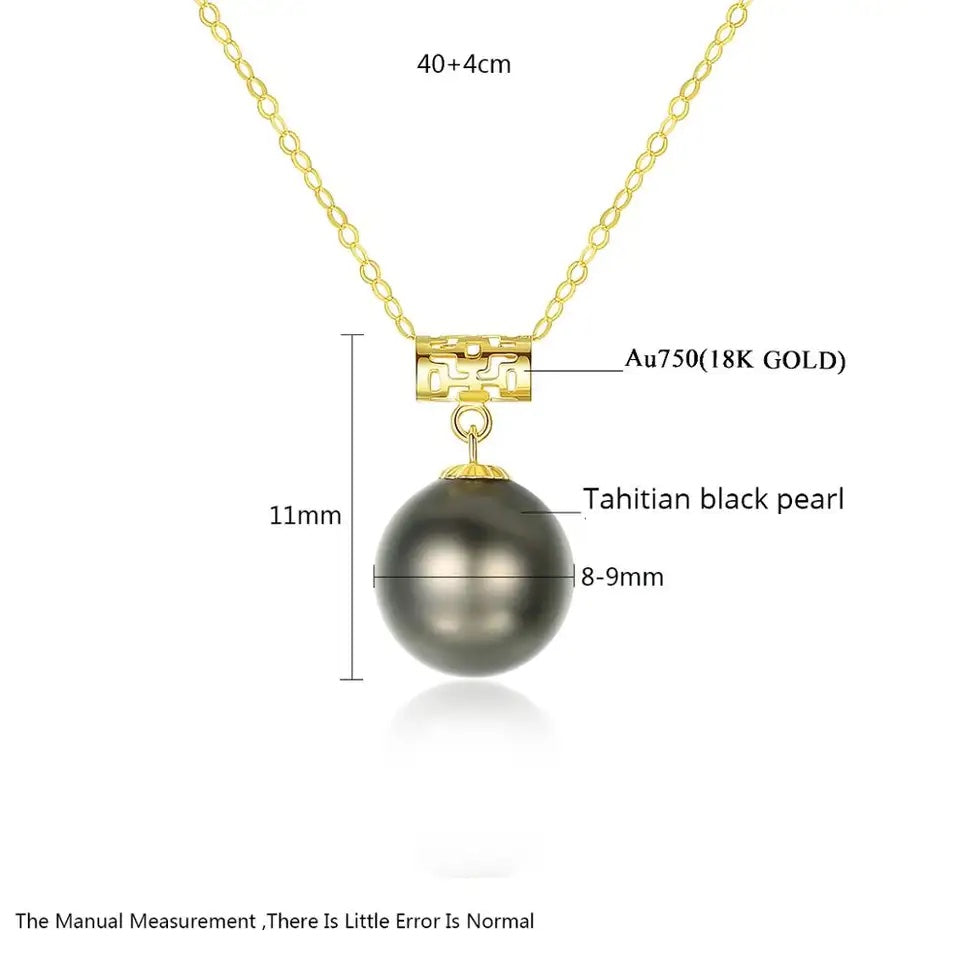 Gold Chain Pendant Necklace Black Pearl Real 18K Gold Jewelry for Party Anniversary