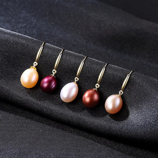 18k Gold Hook Earrings Fine Freshwater Pearl Earrings, 18k Yellow Gold High Quality Jewelry For Women