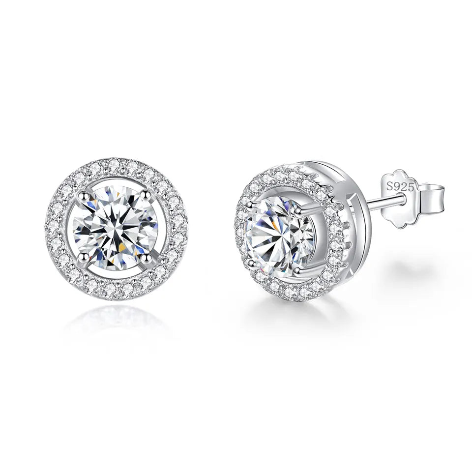 Simple Disc Charm Diamond Round Stud Earring 925 Sterling Silver Moissanite Earring