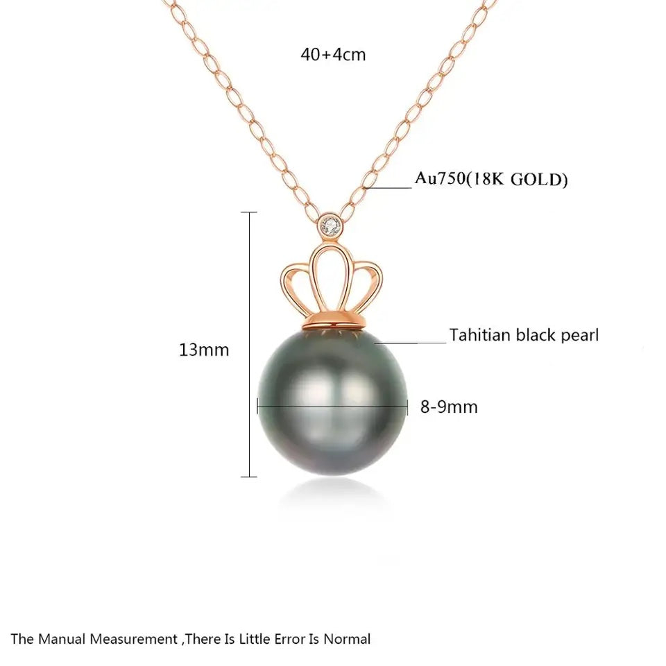 Graceful Crown Black Pearl Pendant Necklace Real 18K Gold Jewelry for Party Anniversary