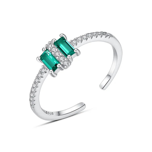 Party Daily Style Perfect Sterling Silver Gemstone with 3A Cubic Zirconia Resizable Emerald Ring for Women