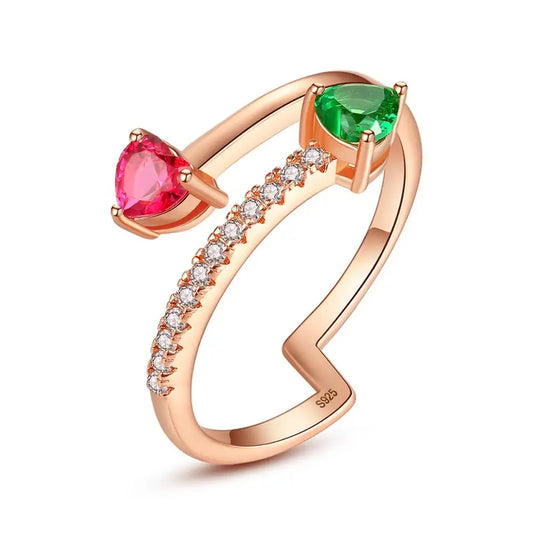 Sterling Silver Red Emerald Gemstone China Rings for Girls Mix Color Crystal Topaz Open Ring Jewelry