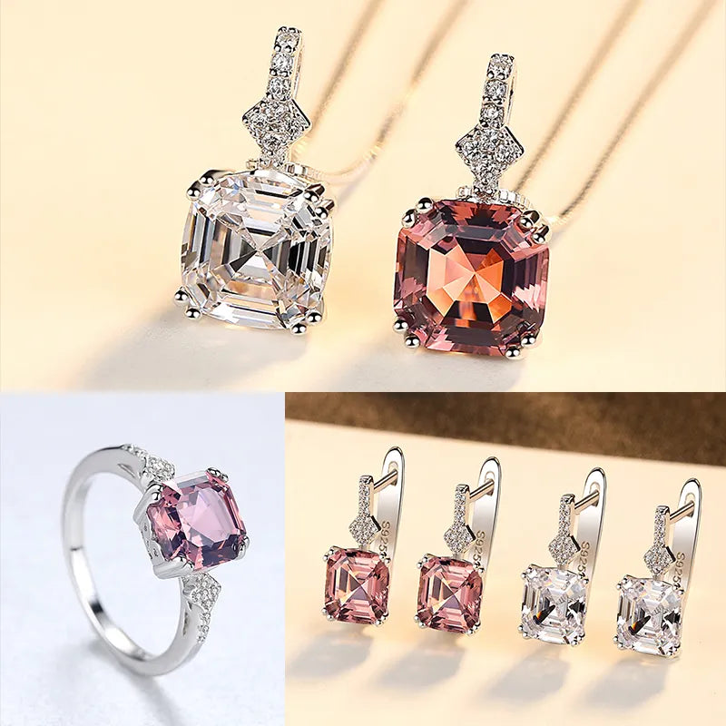 2021 Smoke end White Color Top Quality Diamond Gemstone.  Women 925 Sterling Silver Jewelry Set