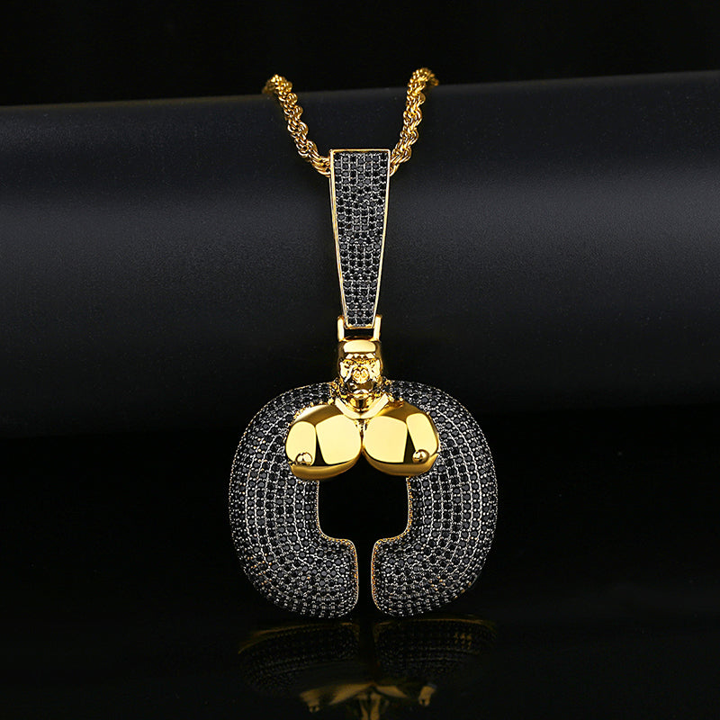 Gold Plated Hip Hop Black Square Shape Pendant Necklace with 3A Cubic Zirconia Diamond Mens Jewelry Necklace