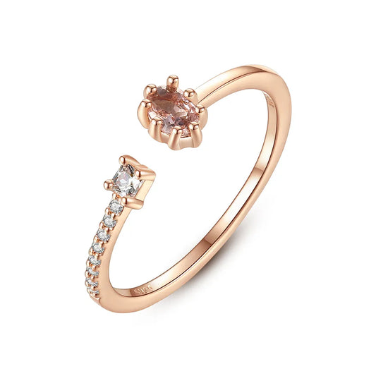 Elegant Woman Girl Gift Sterling 925 Silver Adjustable Open Rose Gold Plated with CZ Stone Ring